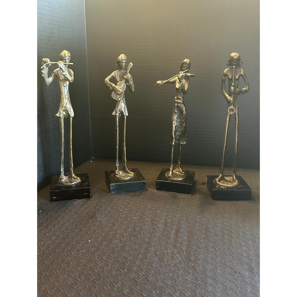 Set Of 4 12" Bronze Metal Musical Muscian Figures